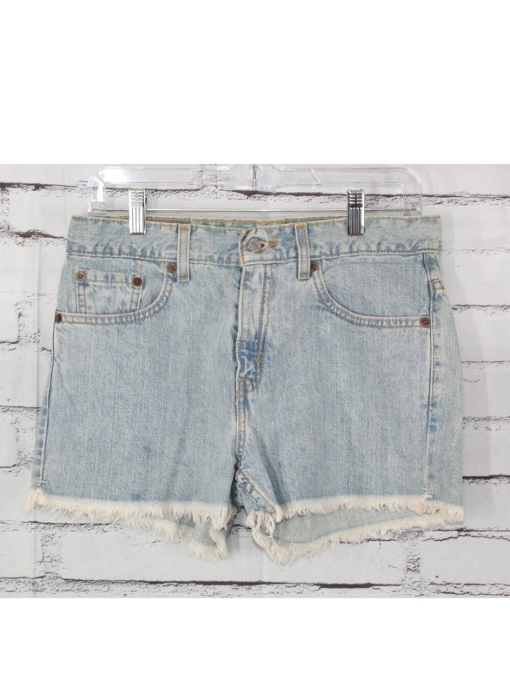 Vintage Levis Junior Womens Cutoff Shorts 90s Denim Blue Frayed Deadstock Size 9